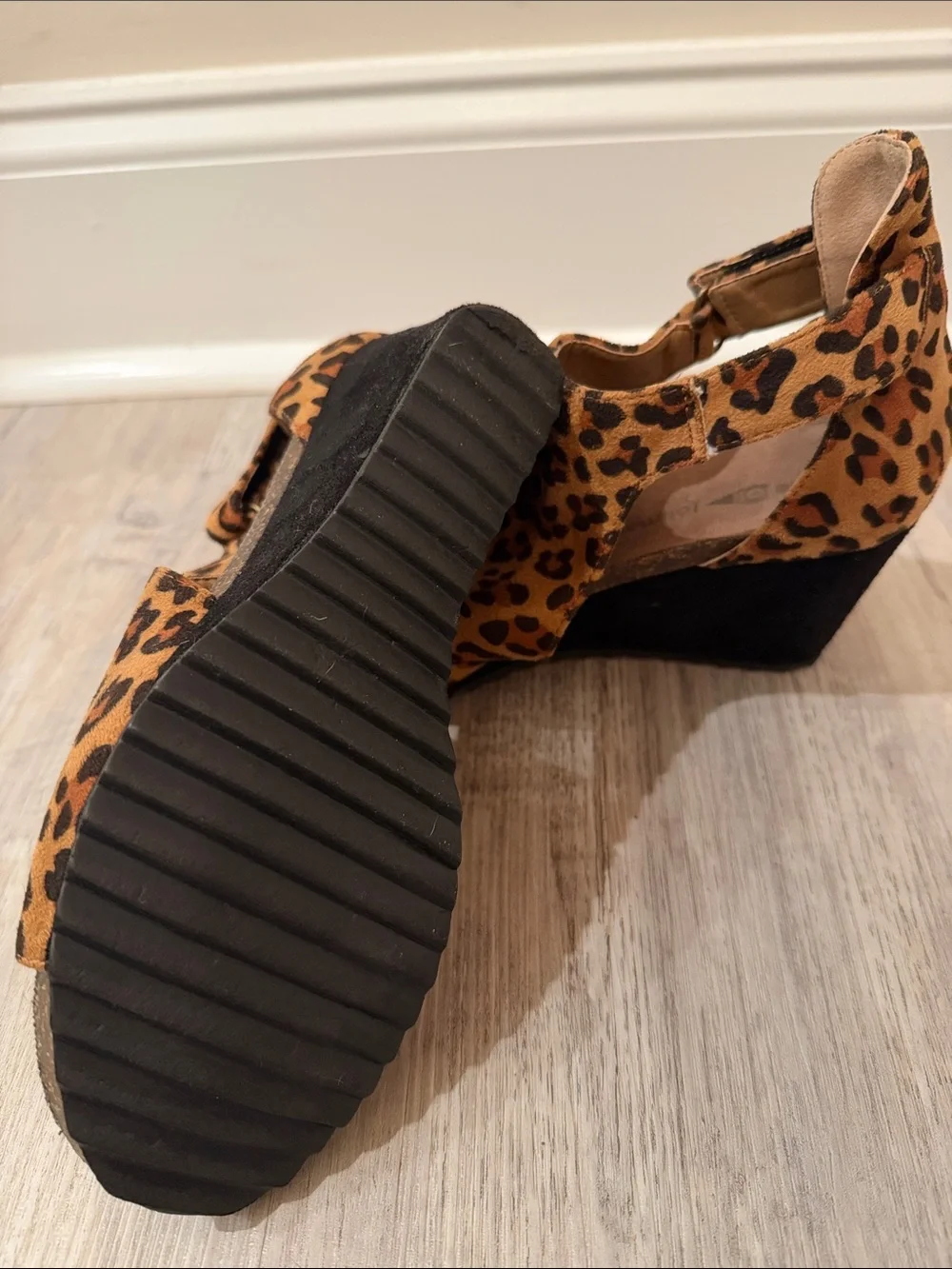 Leopard Print Wedge Sandals - Women's Open Toe Heels